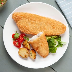 Breaded Pangasius Fillet plain flavour FORMED scaled